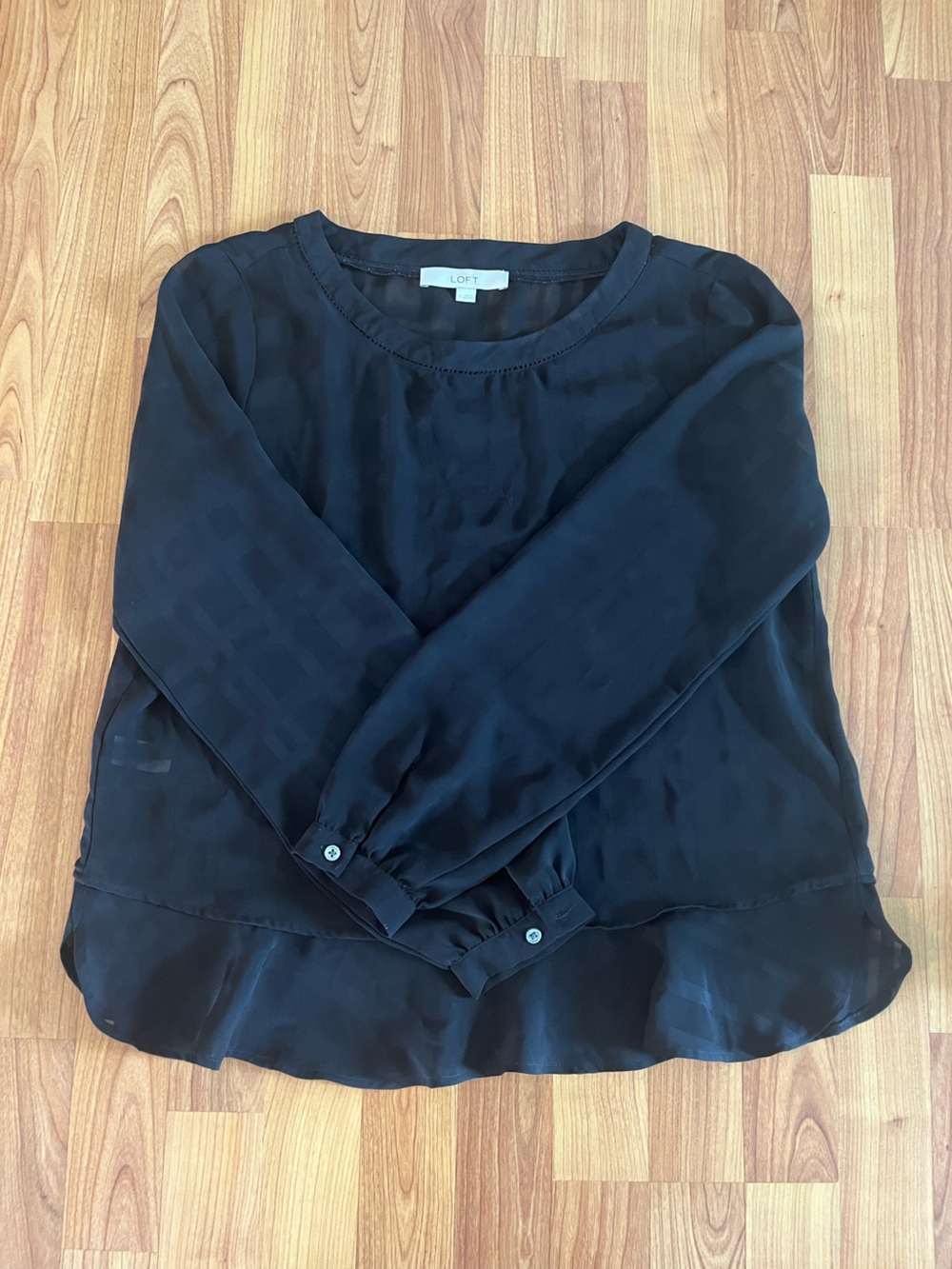 LOFT Black Lightweight Long-Sleeve sheer Blouse